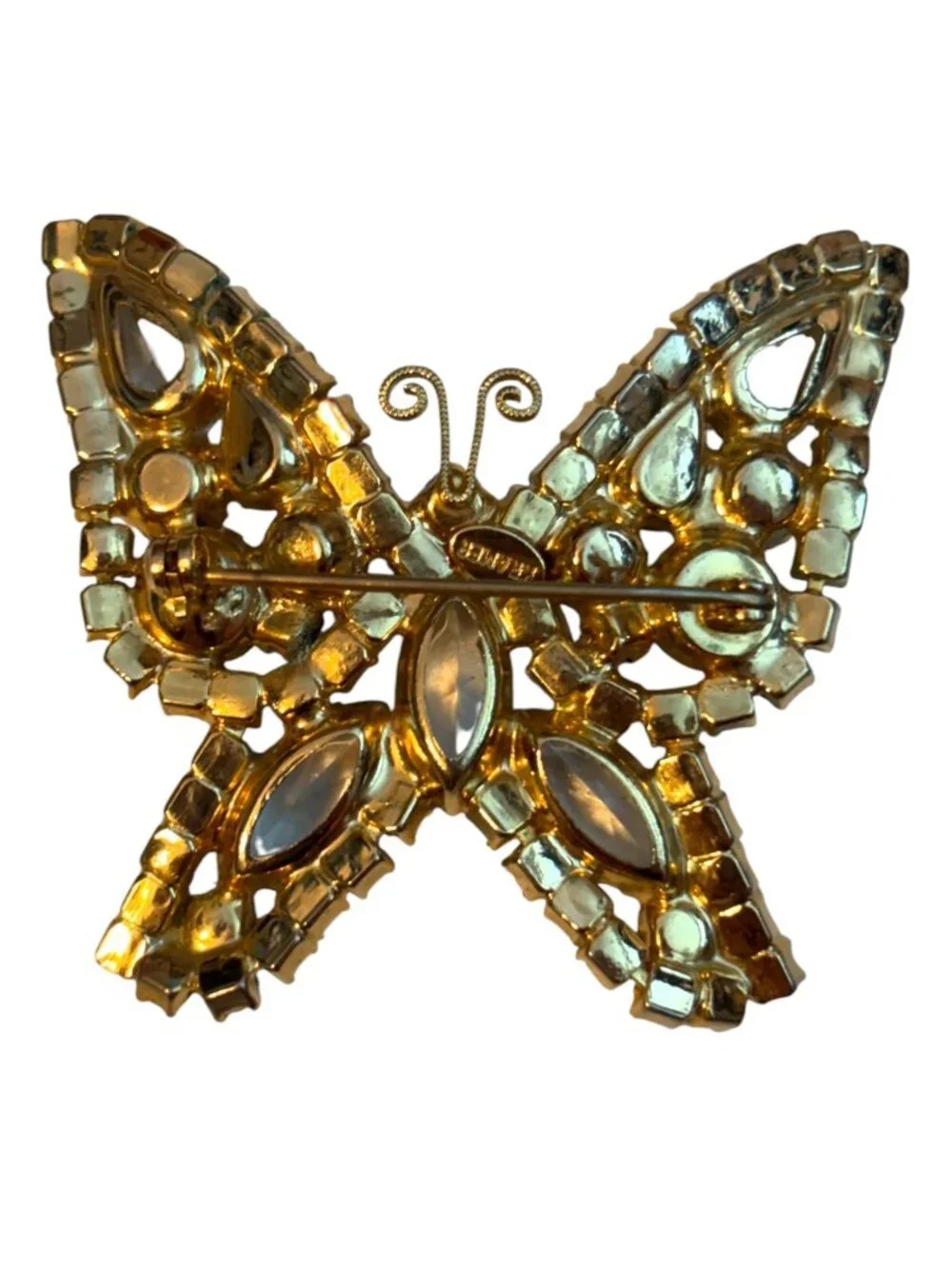 Vintage Kramer Rhinestone Butterfly Brooch Gold-Tone Crystal Pin Jewelry Collect